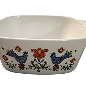 💜Vintage 70's Corning Ware A-1-1/2-B Country Festival Blue Birds Casserole 1.5 Q